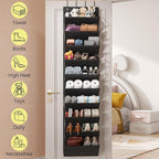 20-25 Pairs Over the Door Shoe Organizer, Clear Pockets Shoe Rack for Closet Door, 10-Tier Hanging Shoe Rack for Boots, Behin
