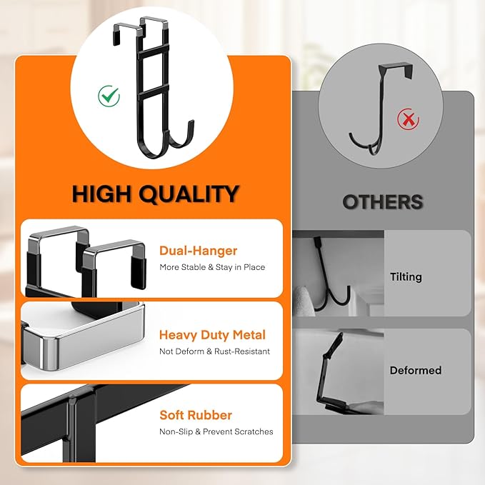 FYY Over The Door Hooks - 2 Pack Heavy Duty Dual-Hook Organizer Hanger with Non-Slip Rubber for Towels, Clothes, Hats & Bags 