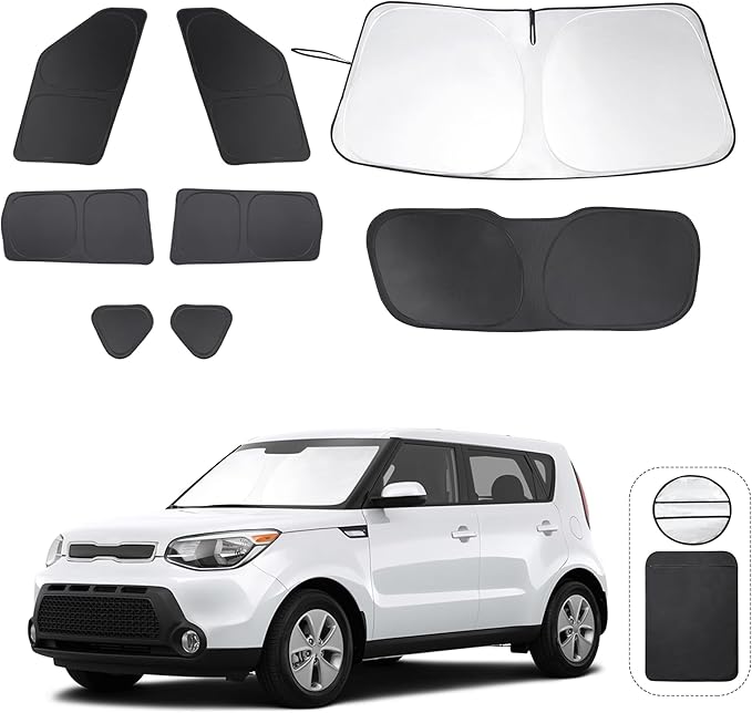 TINGLU Window Shades for Kia Soul 2014-2019 8PCS Accessorie Car Side Full Windows Rear Triangular Windshield Sun Shade Sun UV Rays & Privacy Protection for Camping,Napping,and Relaxing