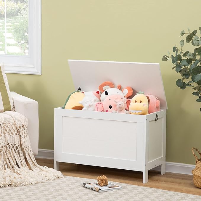 HOOBRO Toy Box, Retro Wooden Look Storage Chest with Safety Hinge, Entryway Storage Bench Supports 220 lb, 29.9 x 15.7 x 18.9