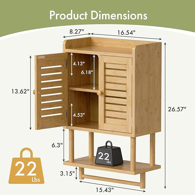 AmazerBath Bathroom Wall Cabinet, Bamboo Over The Toilet Storage Cabinet, Hanging Medicine Cabinets with Towel Bar, Wall Moun