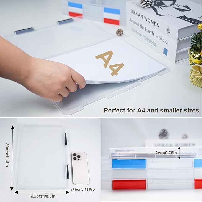 Lemical Paper Storage Containers 4 Pack Scrapbook Storage Box Portable Project Case for 8.5 x 11 Paper Letter Plastic Documen