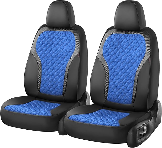 Coverado Automotive Seat Covers, Front Leather Car Protectors 2-Pack, Spill-Proof Seamless Car Seat Cushion, Black&Blue Car S