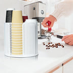 Rotating Cup Dispenser, Coffee Cup Holder with 4 Compartments, Disposable Paper Cup Organizer Fits 5 to 16 oz Cups for Kitchen Cabinets, Detachable Plastic Cup Stand & Lid Holder, White