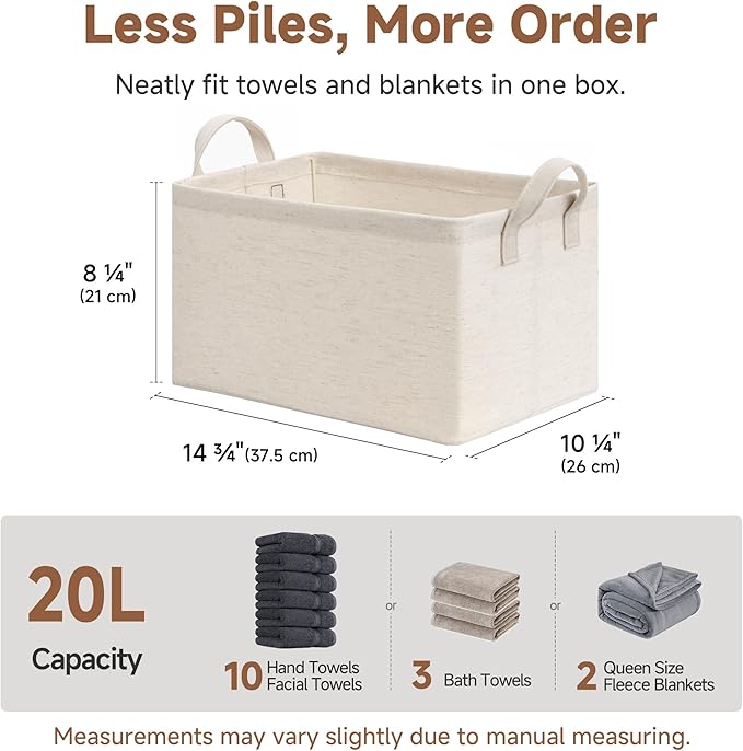 StorageWorks Storage Bins, Shelves Baskets for Organizing, Fabric Closet Organizers with Handles, Metal Frame, Beige-Cotton-l