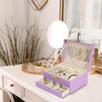 2-Layer Jewelry Box for Women Girls, Jewelry Organizers and Storage with Removable Jewelry Tray, Vintage Quilted Top Lockable