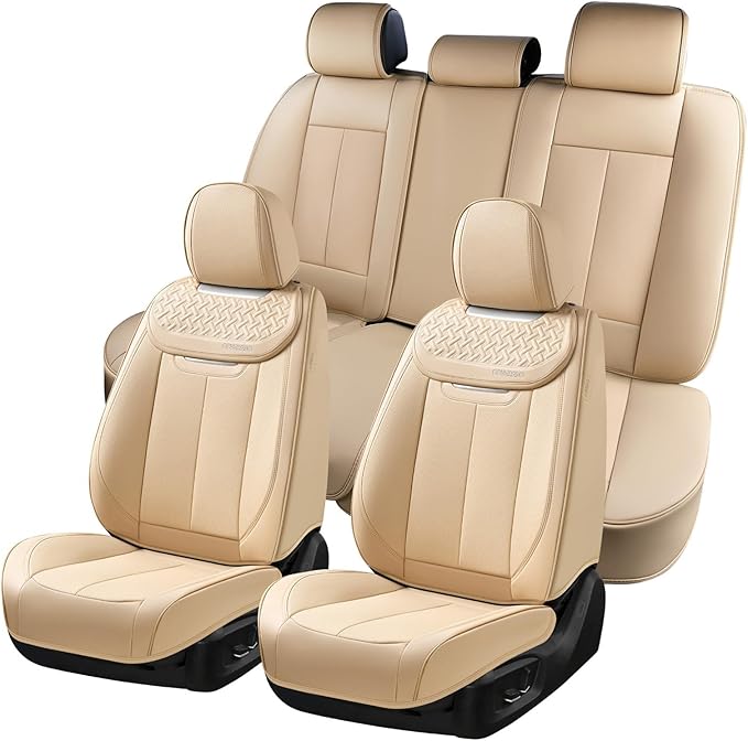 Coverado Car Seat Covers Full Set, Seat Covers Waterproof, Nappa Leather Seat Covers for Cars, Front and Back Car Seat Protec