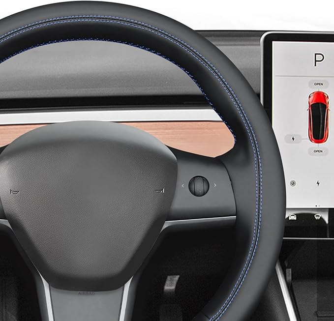 MEWANT Hand Stitched Steering Wheel Cover for Tesla Model 3 2017-2023 / Model Y 2020-2023 for Tesla Model 3/Y Accessories