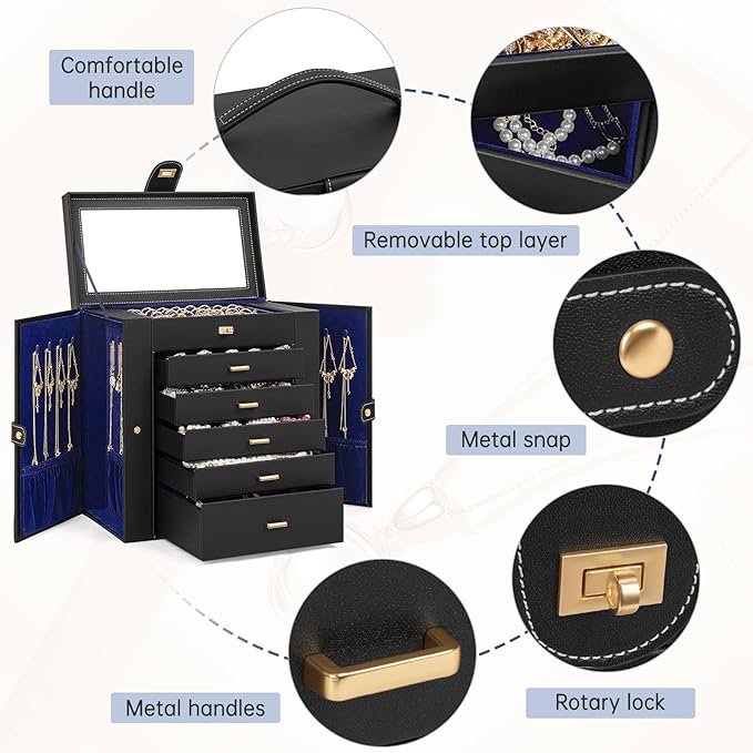 AKOZLIN Huge Jewelry Box Organizer Functional Large Leather Jewelry Storage Case for Women Girls Ring Necklace Earring Bracel