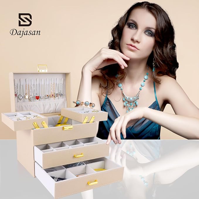 Dajasan Jewelry Organizer Box, Jewelry Holder Organizer Box, PU Leather Jewelry Box, Gift Idea for Valentine's Day, Birthday,