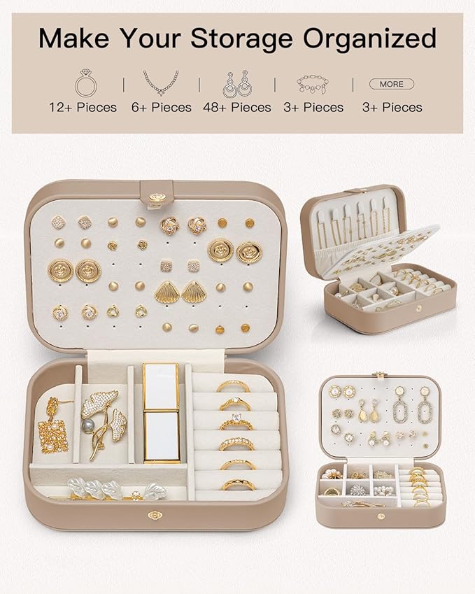 VLANDO Travel Jewelry Case for Women Girls Mothers, PU Leather Small Jewelry Box for Rings, Necklaces, Bracelets, Earring Hol