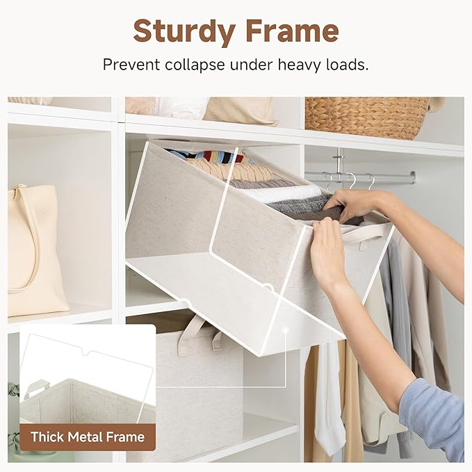 StorageWorks Storage Bins, Shelves Baskets for Organizing, 45L Extra Large Fabric Closet Organizers with Handles, Metal Frame