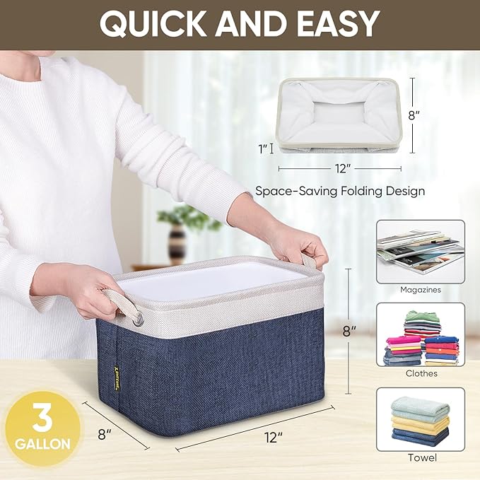 BALEINE 2 Pack Fabric Closet Storage Bins for Shelves, Linen Closet Organizers and Storage, Decorative Baskets for Organizing