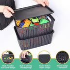 Plastic Storage Baskets with Lid-Plastic Storage Containers Stackable Storage bins: Storage Baskets for Organizing Shelves Dr