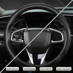 West Llama Carbon Fiber Car Steering Wheel Cover for Honda,Anti-Slip, Full Surround Breathable Leather Auto Protector(Black o