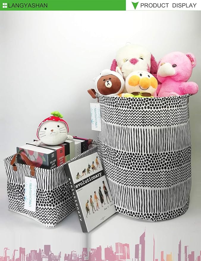 LANGYASHAN Rectangular Storage Bin Collapse Canvas Fabric Cartoon Storage Basket with Handles for Organizing Home Kitchen Boy