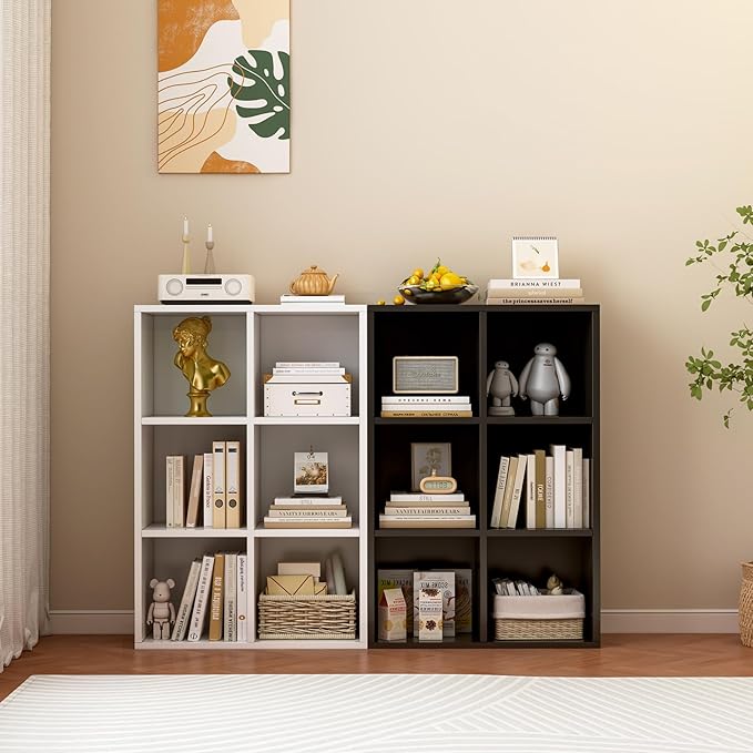 OSCHF 6-Cube Storage Shelf Bookcase - Wooden 3-Tier Floor Standing Open Bookshelf for Home and Office, Display Cabinet, Warm 
