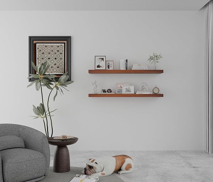 IEO Long Wooden Floating Shelves for Room Wall, Natural Wood Floating Shelves Wall Mounted Kitchen Shelf for Living Room, Bed
