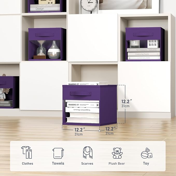 DIMJ Cube Bins, 12.2-Inch Storage Bins Cubes with Window, 6 Packs Collapsible Storage Bins with Handles, Closet Storage Baske