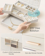 VLANDO 3 Layer Jewelry Box - Women Jewelry Box with Retractable Tray - Jewelry Organizers with Drawer for Necklaces, Rings, B