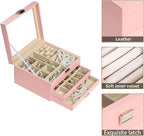 BOOVO Clear Lid Jewelry Box,3 Layers Jewelry Organizer Large Multi-Functional Jewelry Storage Box with 2 Drawers,Jewelry Disp