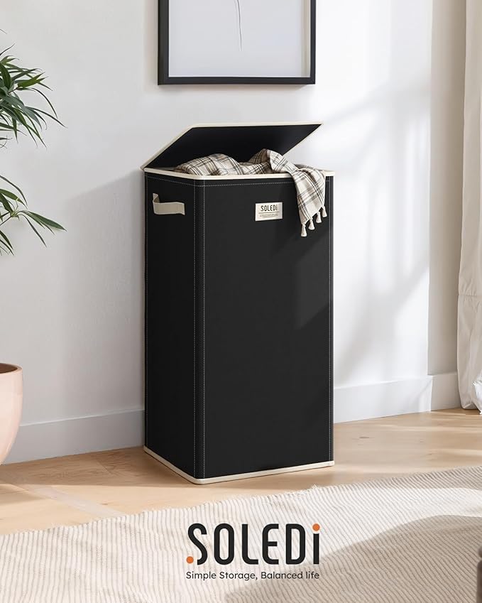 SOLEDI Laundry Hamper with Lid 100L Large & Tall Collapsible Laundry Basket, Clothes Hamper with Bag Removable Easy to Carry,