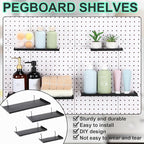 Lineshading 4 Pcs Pegboard Shelves, 7X 3'', 10 x 4'', 12 x 5 Inch, 14 x 6 Inch Metal Shelf Brackets Pegboard Tray Accessories