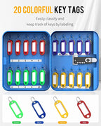 Uniclife 20 Position Key Cabinet with Combination Lock Resettable Blue Digital Security Storage Box Steel Key Organizer with 