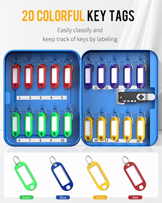 Uniclife 20 Position Key Cabinet with Combination Lock Resettable Blue Digital Security Storage Box Steel Key Organizer with 