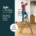 WOA WOA Step Ladder 6 Step Folding, Foldable Tall Ladder with Handrail, Aluminum Stepladder for High Ceilings, Lightweight, D