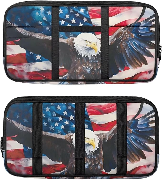 American Flag Car Sun Visor Organizer Multi-Pocket Visor Organizer Storage Pouch 11.81 x 5.9 Inch Car Sun Storage Pocket with Zipper