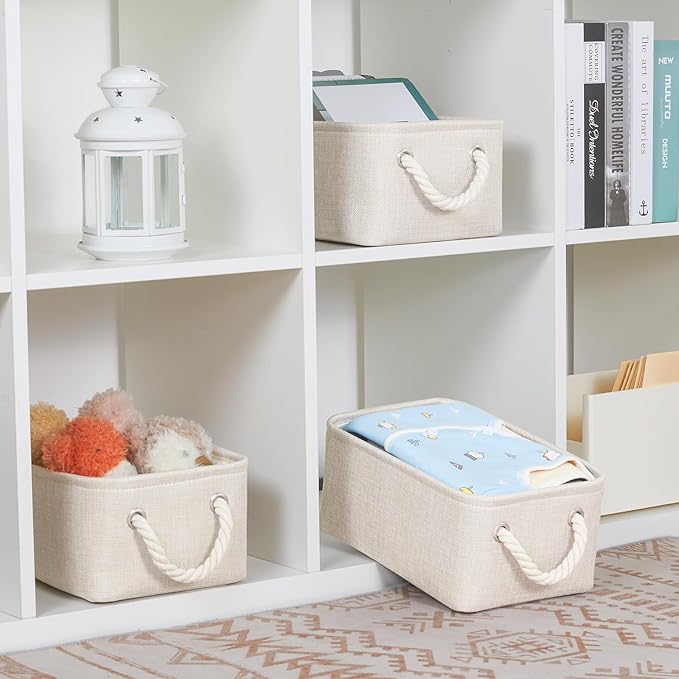 Bidtakay Small Storage Bins for Shelves 3 Pack Fabric Storage Baskets for Organizing 12x8x5 Inch Closet Storage Bins Linen Co