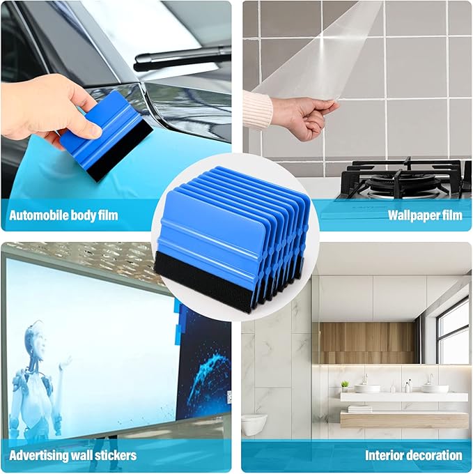 Gomake 20 Pack Vinyl Squeegee with 20PCS Felt Fabric for Tint Film Decal Squeegee Application Tool Vinyl Wrap Installation Wallpaper Smooth Tool (Black and Blue, 20)