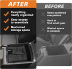 TripleAliners Center Console Organizer Compatible with 2025 2026 Ford Bronco(Not for 2-Door& Manual &Bronco Sport) Accessories Console Storage Box Armrest Tray | Two Layers with Leather Trim (Black)