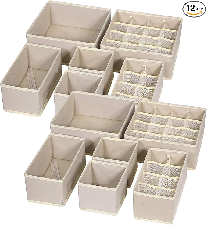 TENABORT 12 Pack Foldable Drawer Organizer Dividers Cloth Storage Box Closet Dresser Organizer Cube Fabric Containers Basket 