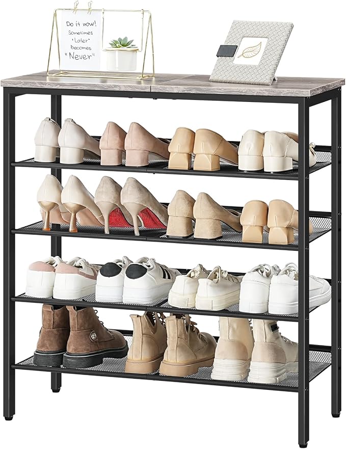 HOOBRO Shoe Rack for Entryway, 5-Tier Shoe Organizer with Adjustable Mesh Shelves, 16-20 Pairs of Shoes, Spacious Floor Mount