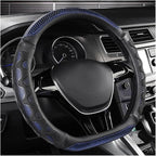 Yourkar Car Steering Wheel Cover, 15 Inch Leather D-Shaped Comfy Grip Steering Wheel Protector, Anti-Slip Steering Wheel Cove