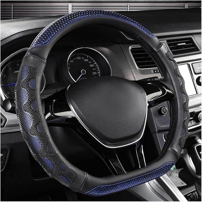 Yourkar Car Steering Wheel Cover, 15 Inch Leather D-Shaped Comfy Grip Steering Wheel Protector, Anti-Slip Steering Wheel Cove