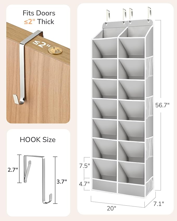 ULG Over The Door Shoe Organizer with 16 Large Pockets, Hanging Shoe Rack for Closet Door, Space Saving Shoe Storage for Boot