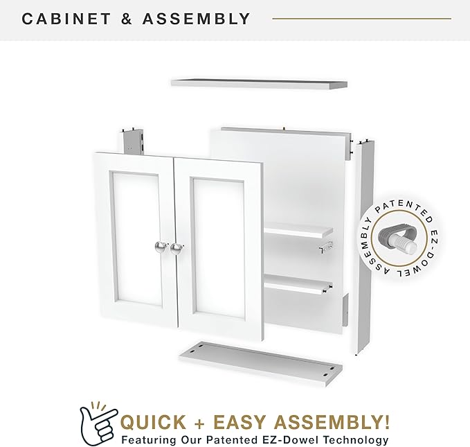 MCS 23x18 White Medicine Cabinet Organizer, Wall Mounted 2-Door Bathroom Cabinet for Over-The-Toilet Storage, Bathroom Furnit