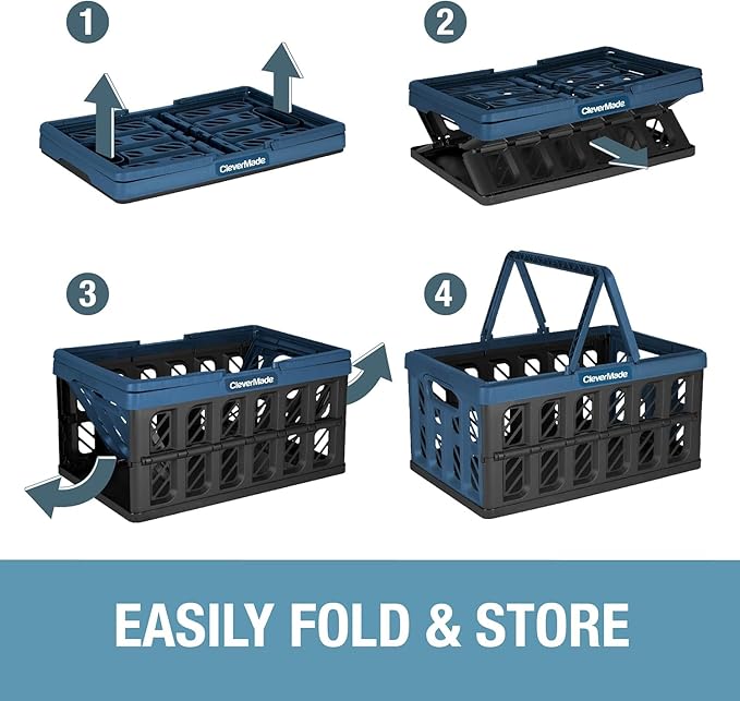 CleverMade Eco Collapsible Shopping Basket with Handles, 24L Stone, 3 Pack