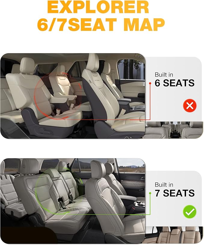 3W Floor Mats Custom Fit for 2020-2023 2024 2025 Ford Explorer 7 Passenger, All Weather TPE Full Set Car Accessories Floor Liner Including 3 Rows Car Mats (Includes Explorer Hybrid)