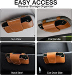 Sunglass Holder for Car Visor, Car Sunglasses Holder Leather, Eyeglasses Holder Glasses Storage Case Visor Accessories