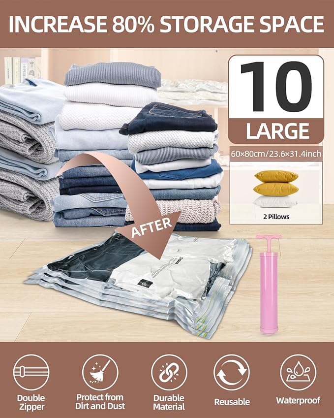 Vacuum Storage Bags for moving, Vacuum Seal Bags for Memory Foam, Latex, Clothing & Bedding, Space Saver Bags for Organizatio