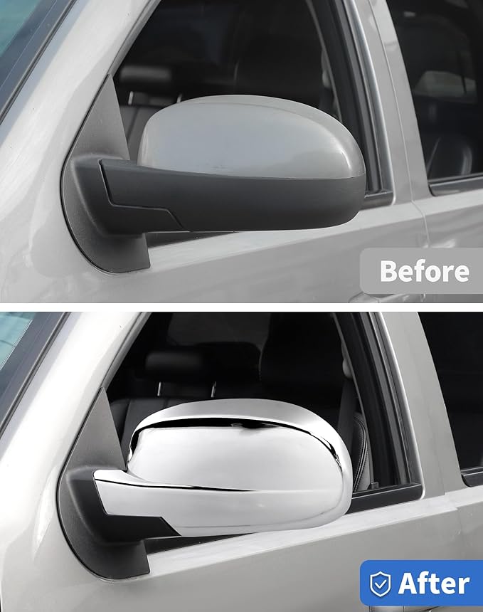 Rearview Mirror Fully Caps Covers Compatible with 2007-2014 Chevy Silverado GMC Sierra Avalanche Tahoe Suburban Yukon Escalade ESV Left Right Side View Upper Mirror Cover Caps, Chrome