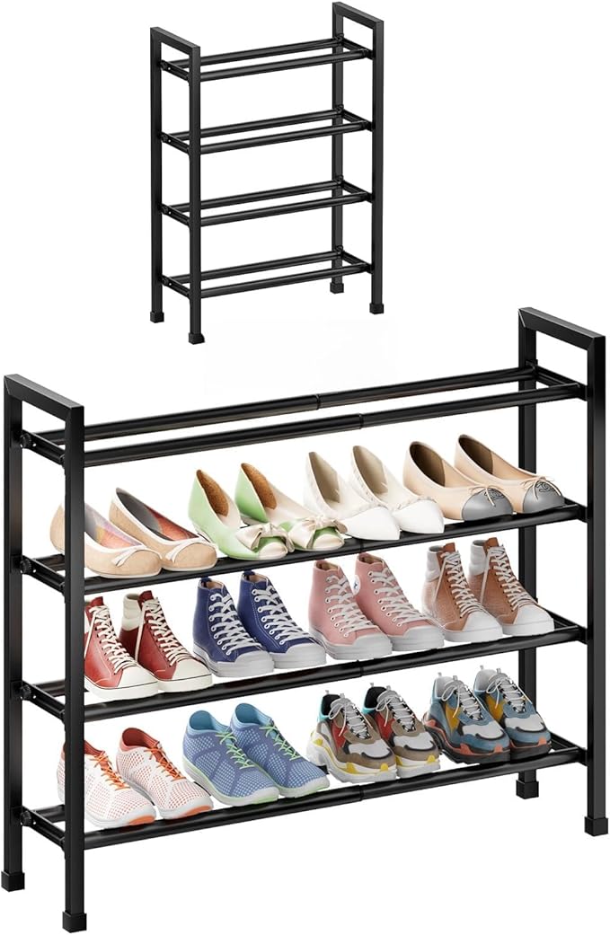 Abiglifty 4-Tier Expandable Shoe Rack,17"-33" Adjustable Shoe Rack for Closet,Metal Shoes Shelves for Front Door Entrance, Ga