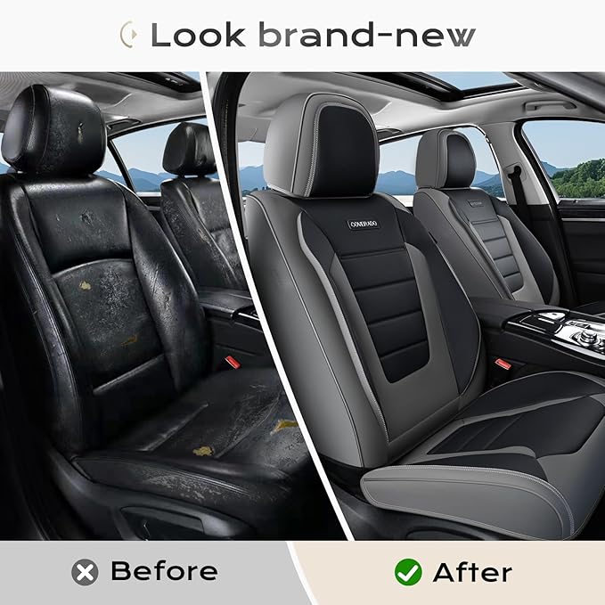 Coverado Car Seat Covers Front, Seat Covers for Cars, Waterproof 2-Pack Car Seat Cushions, Leather Carseat Seat Protectors, U