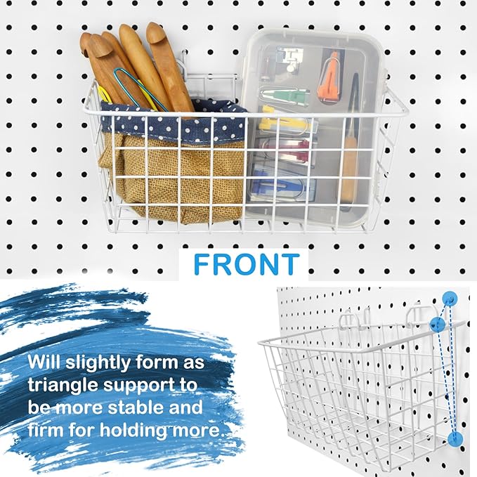 G.CORE 4 Pack Pegboard Baskets, Metal Shelves Hooks to 1/8" 1/4" Peg Boards, Peg Board Baskets Bins Set - Organize Tools Work