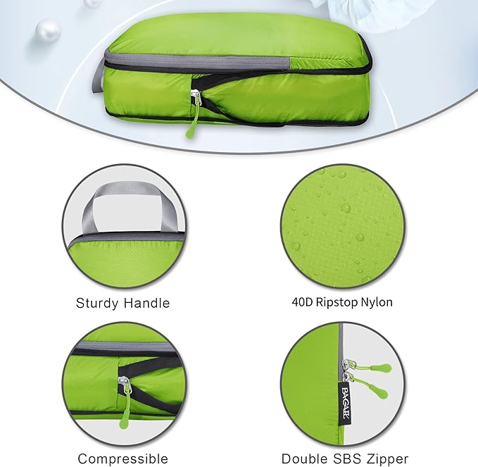 BAGAIL 5 Set Ultralight Compression Packing Cubes Travel Accessories Expandable Packing Organizers(Green)