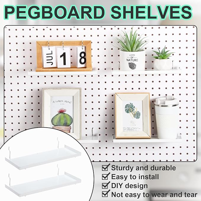 Lineshading 4 Pcs Pegboard Shelves, 10 x 4 Inch Metal Shelf Brackets Pegboard Tray Accessories Wall Organizer for Craft Room 